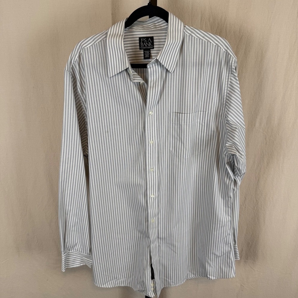 JOS A BANK Traveler Tailored Fit 17 35 Striped Cotton Dress Shirt Men